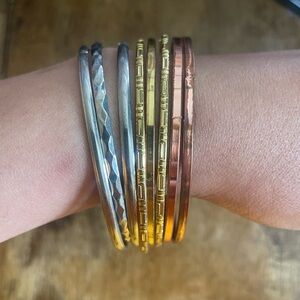 Gold, Silver and Bronze Textured Stacked Bracelet bangles